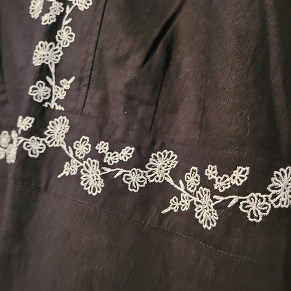 Women's 2X linen blend black white flora embroidered tunic blouse top plus size - Picture 7 of 14